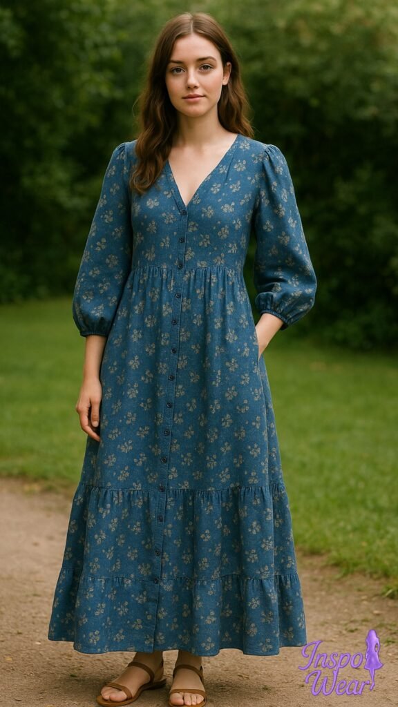 Peasant-Style Linen Maxi Dress