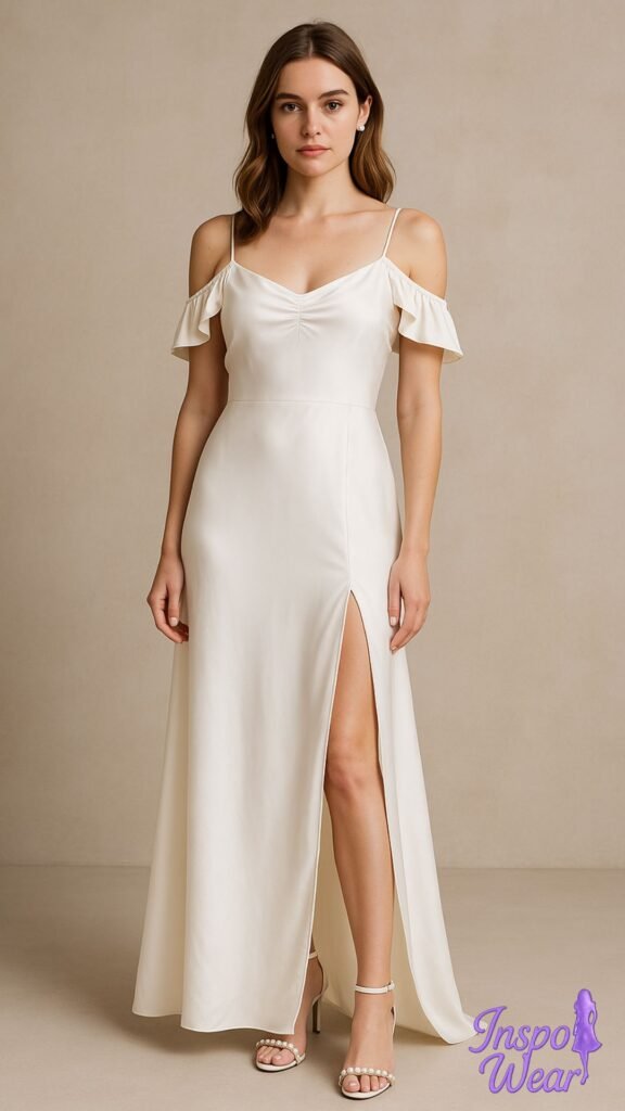 Cold-Shoulder Silk Maxi Dress