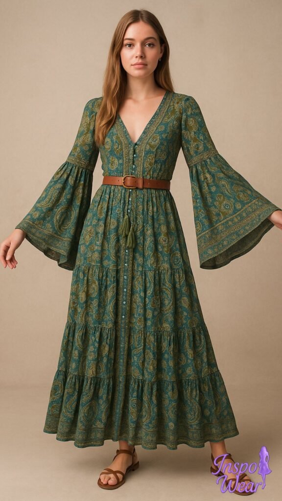 Bell-Sleeve Maxi Dress