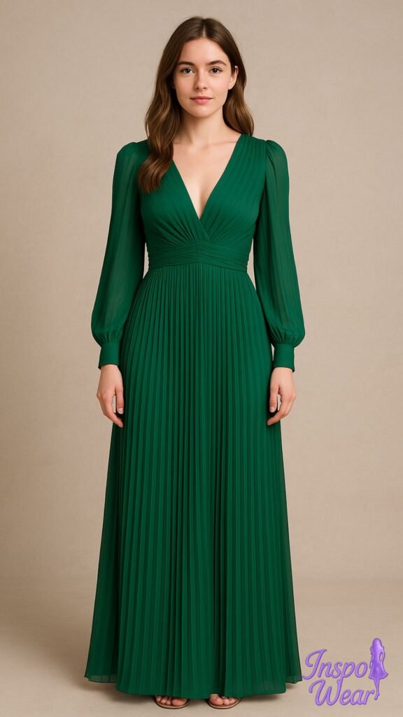 Emerald Green Pleated Maxi