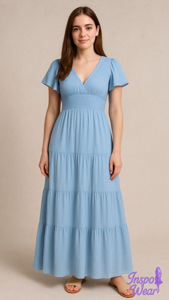 Sky Blue Smocked Maxi