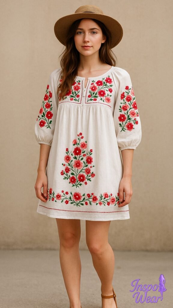 Embroidered Peasant Dress