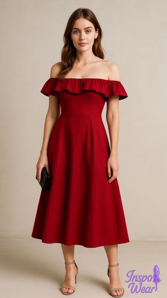 Off-Shoulder Ruffle Midi Dress