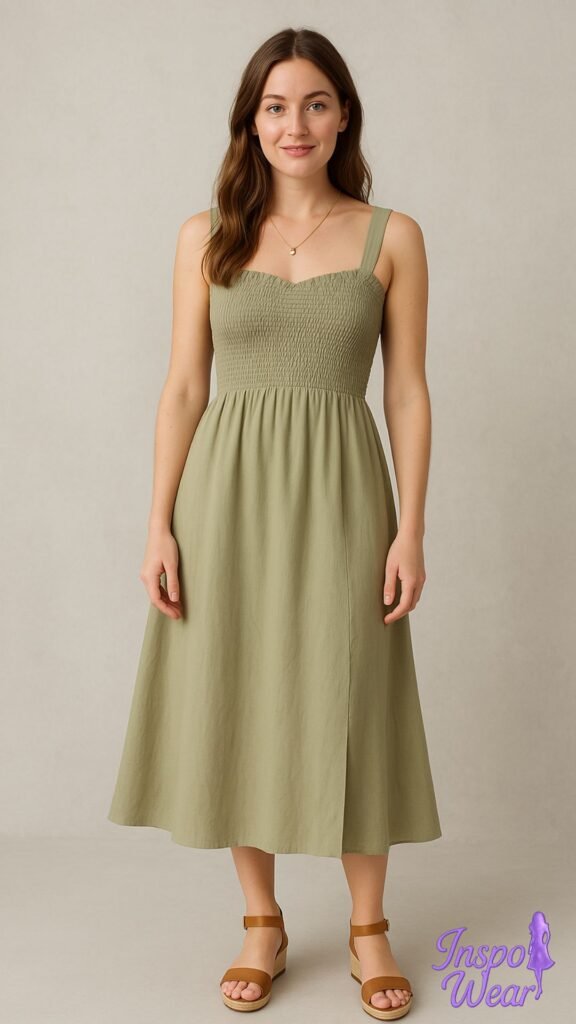 Shirred Bodice Midi Dress