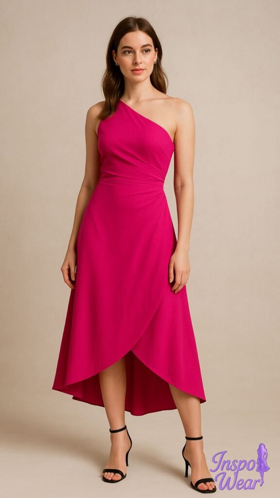 One-Shoulder Asymmetrical Midi Dress