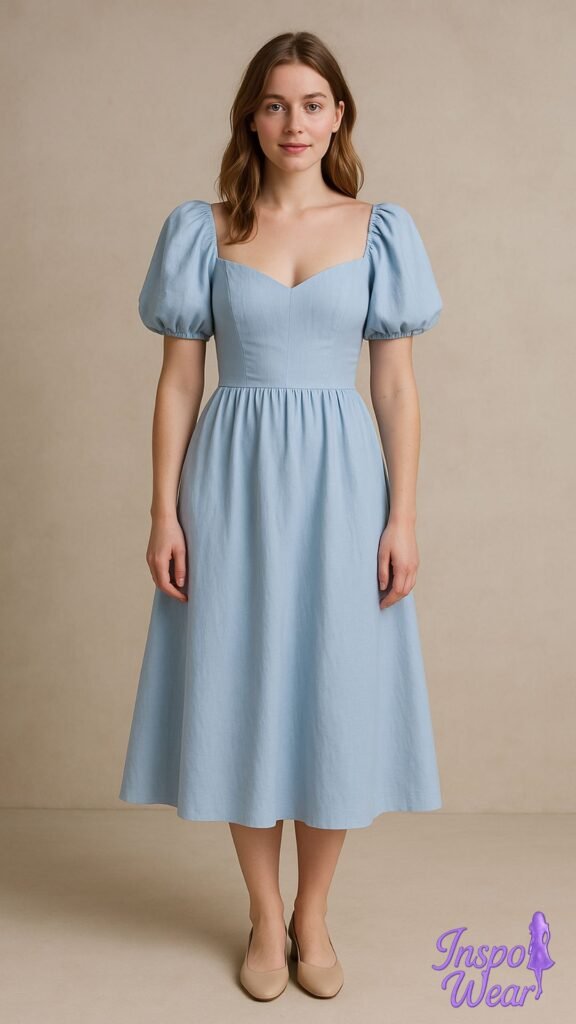 Puff Sleeve Midi Dress