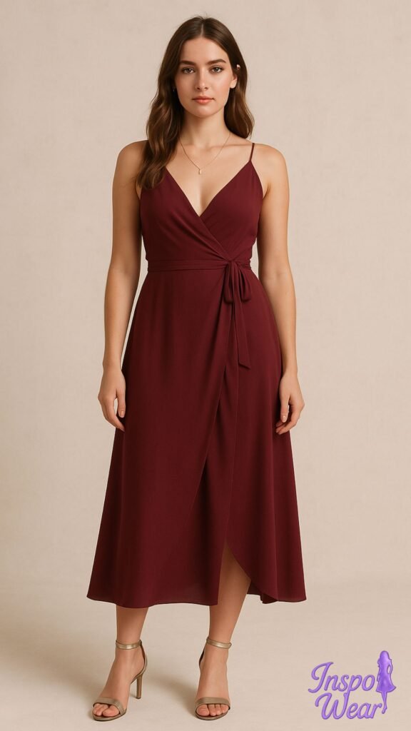 V-Neck Wrap Midi Dress