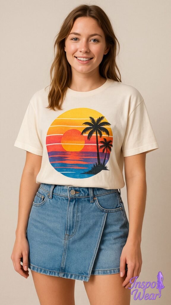 Denim Skort & Sunset Graphic Tee