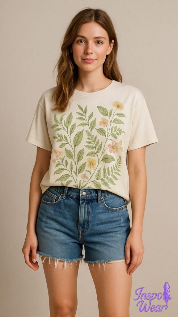 Frayed Denim & Botanical Tee