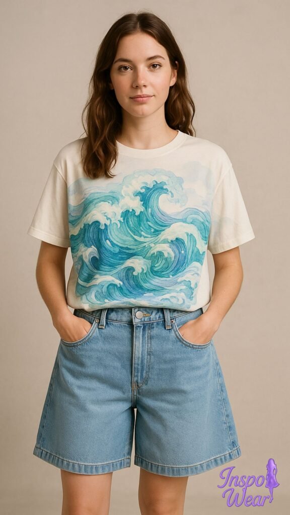 Wide-Leg Denim & Abstract Wave Tee
