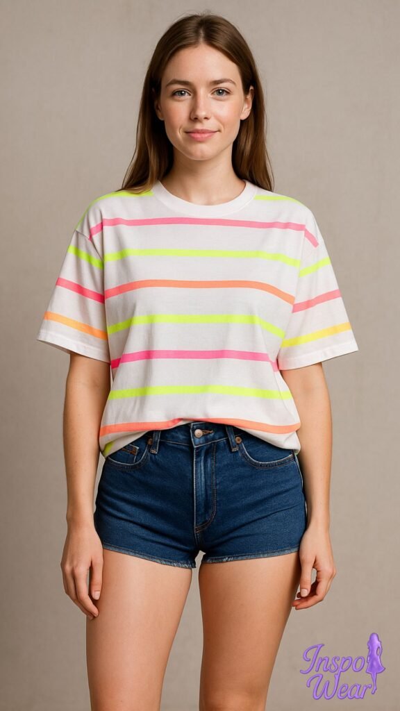 Denim Micro & Neon Stripe Tee
