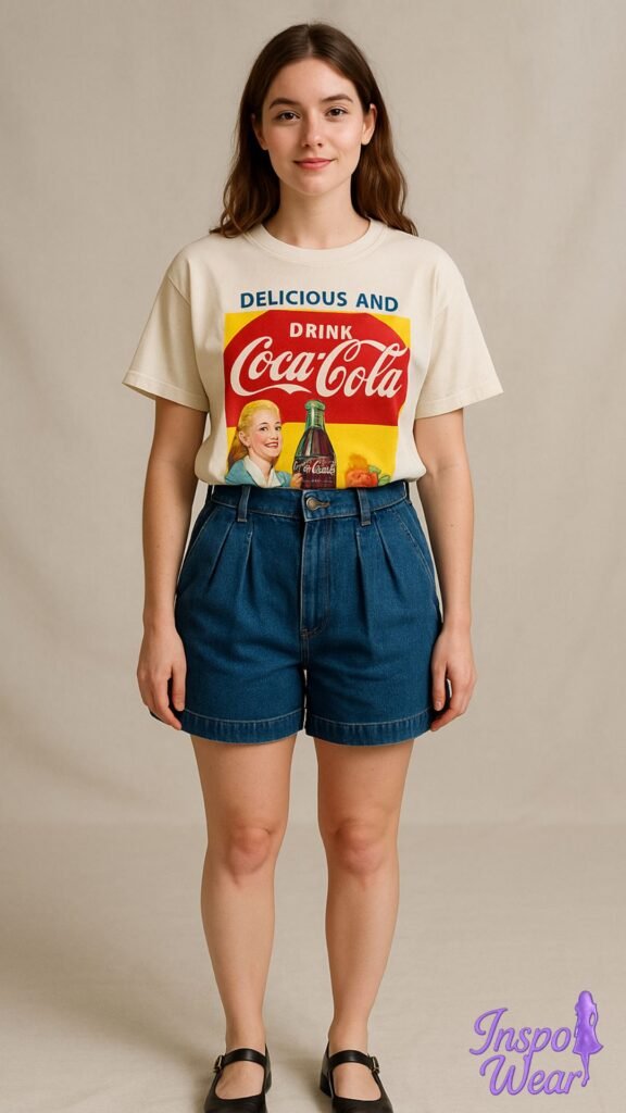 Denim Pleated & Vintage Ad Tee