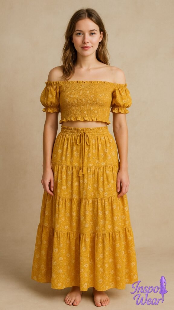 Off-Shoulder Crop and Boho Maxi Skirt Set