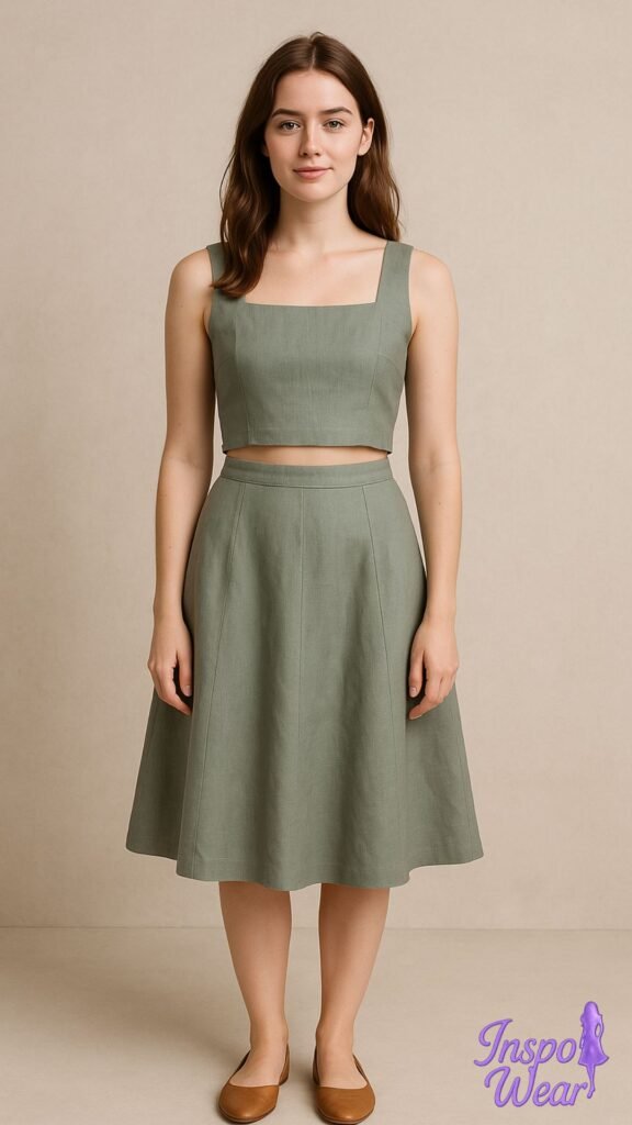 Sleeveless Crop and Linen A-Line Skirt Set