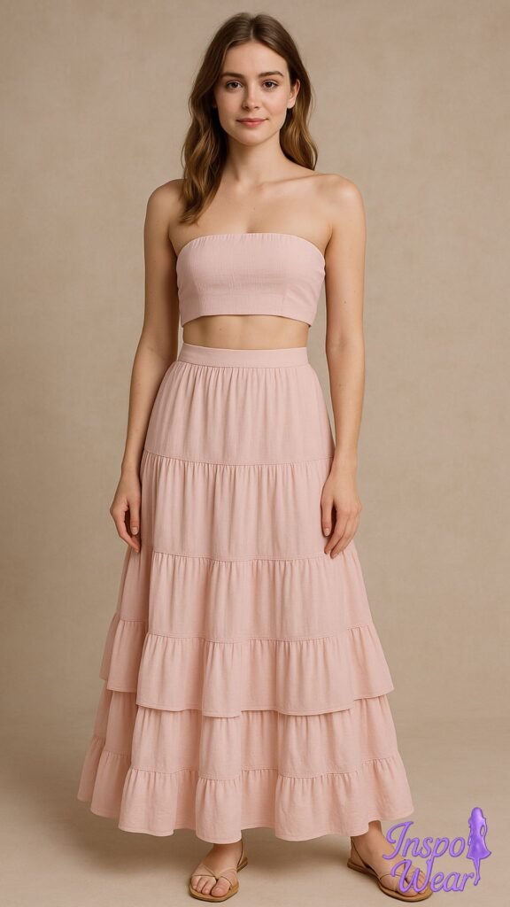 Bandeau Crop and Ruffled Maxi Skirt Set