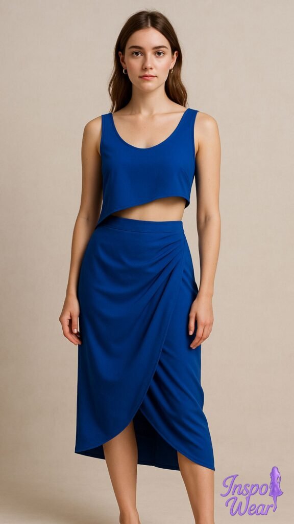 Asymmetrical Crop and Draped Skirt Set