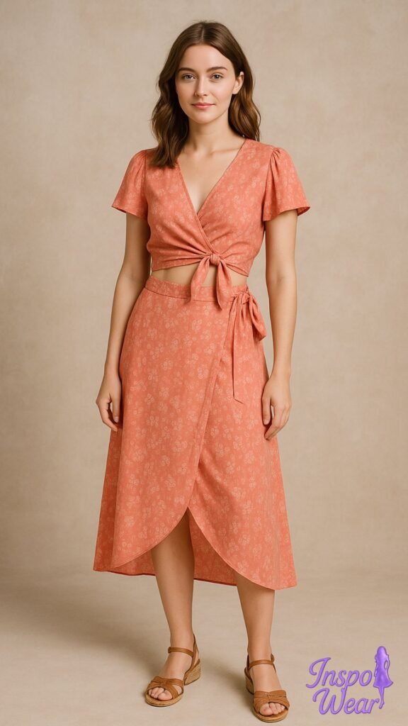 Wrap Crop and Tie-Waist Skirt Set