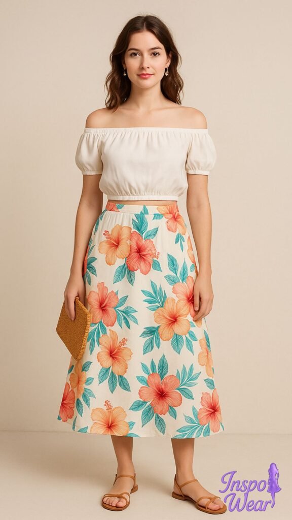 A-Line Skirt with Off-Shoulder Top