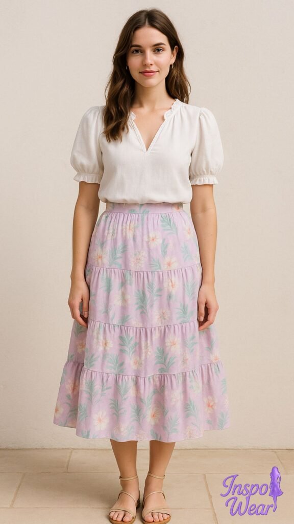 Tiered Midi Skirt and Blouse