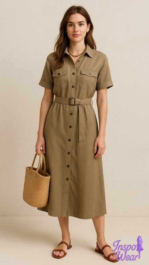 Button-Down Shirt Dress with Belt