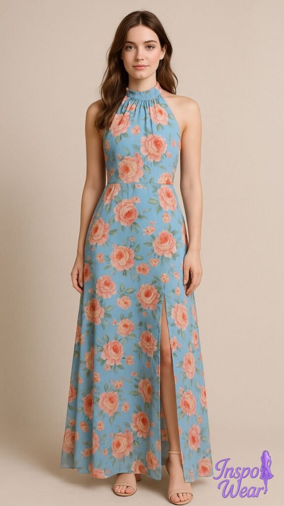 Halter-Neck Georgette Maxi Dress
