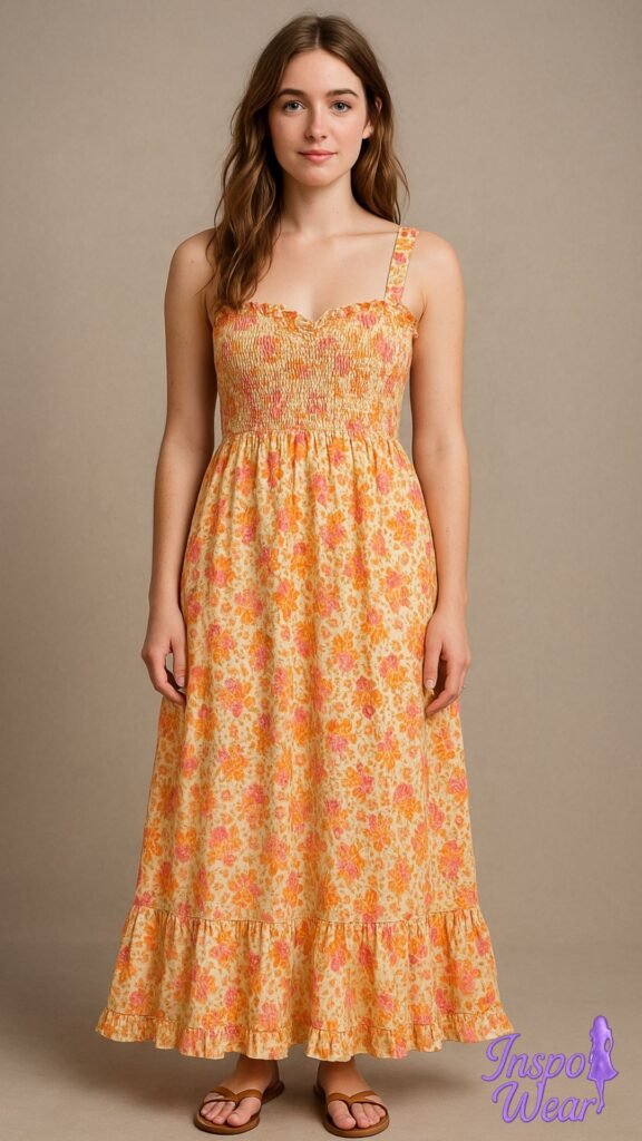 Smocked-Bodice Cotton Maxi Dress