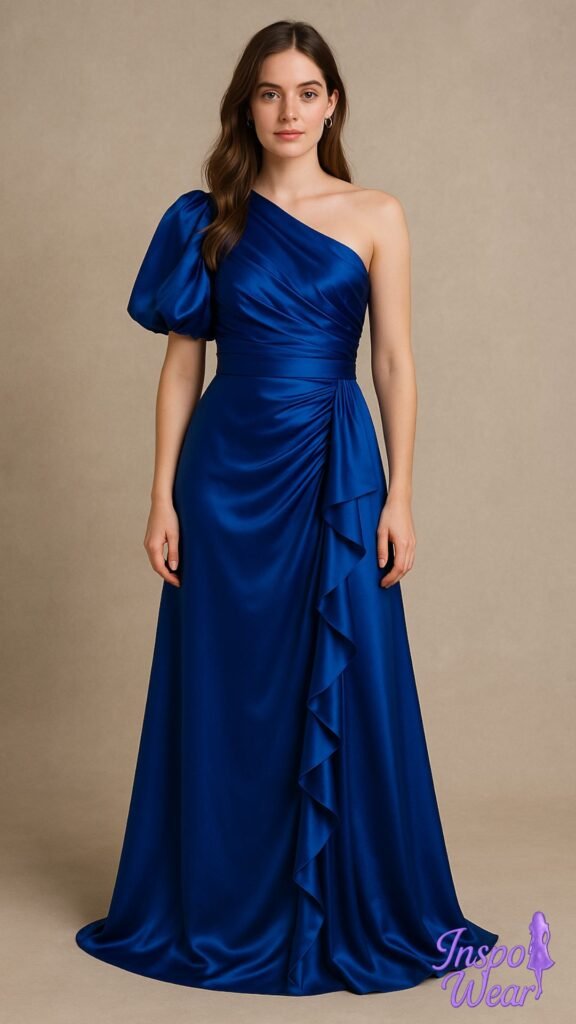 Sapphire Blue One-Shoulder Gown